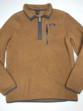 Patagonia Retro Pile 1/4 Zip Fleece Pullover Tan Brown Boys Sz XL